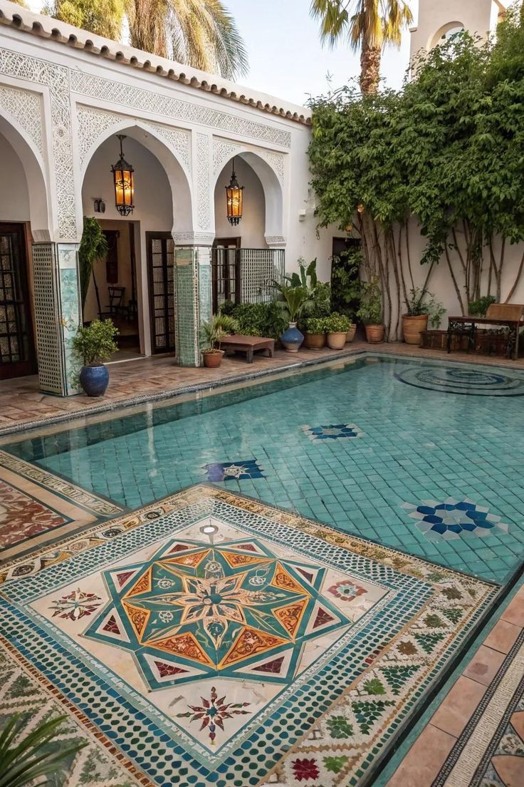 Riad mosaic pool Morocco